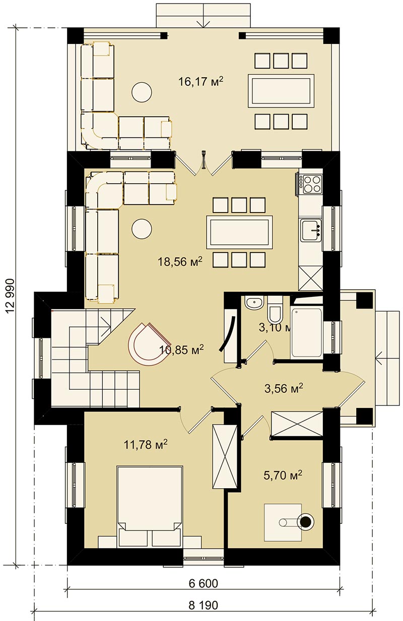 Вариант плана первого этажа дома 8 на 10 метров лесная сказка